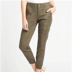 Level 99 Linen Blend Jogger Pants Green Tapered Ankle